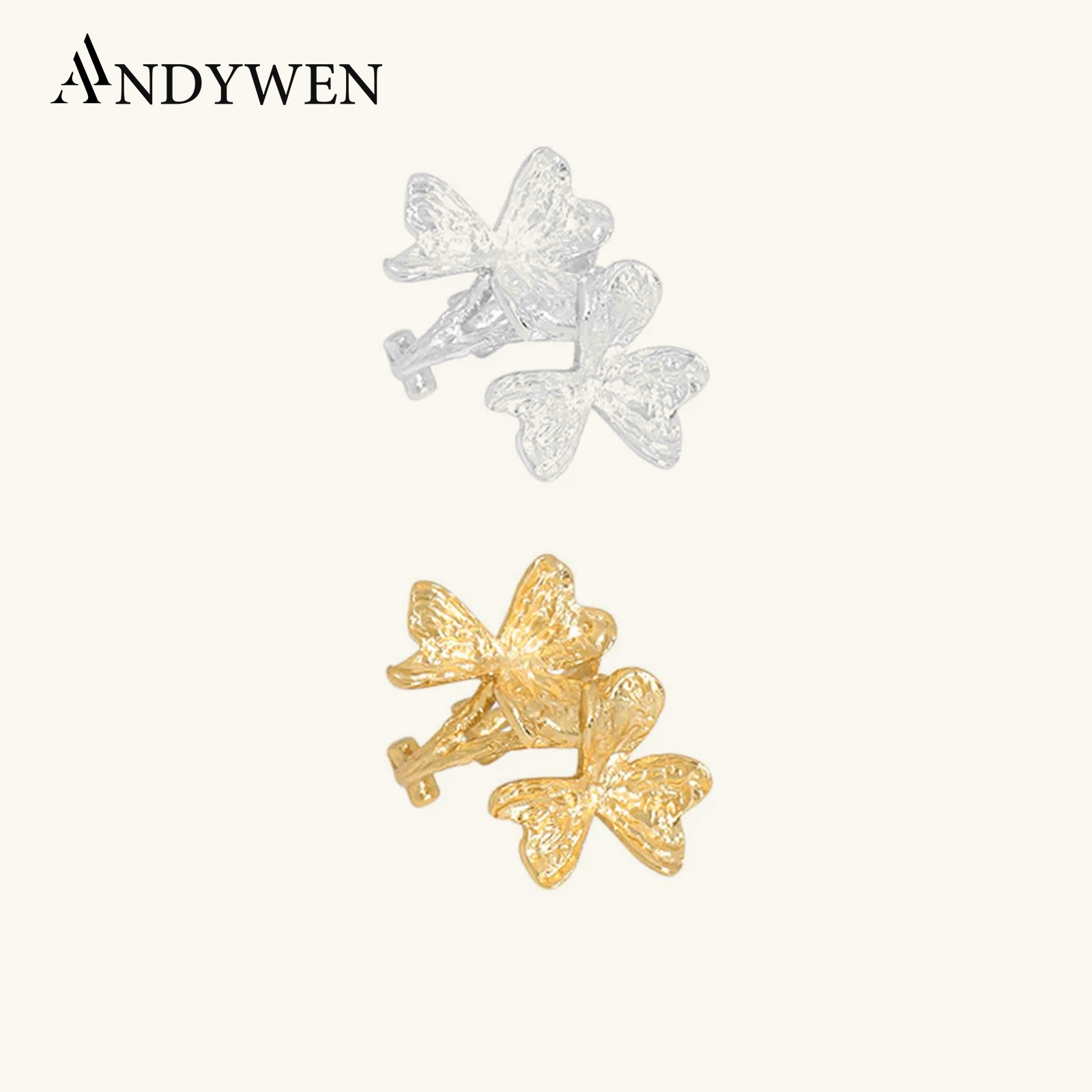 Ear Cuff No Piercing - ANDYWEN 925 Sterling Silver zwykły kwiat