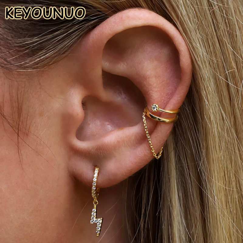 Ear Cuff No Piercing - KEYOUNUO złoty wypełniony srebrny kolor cyrkon