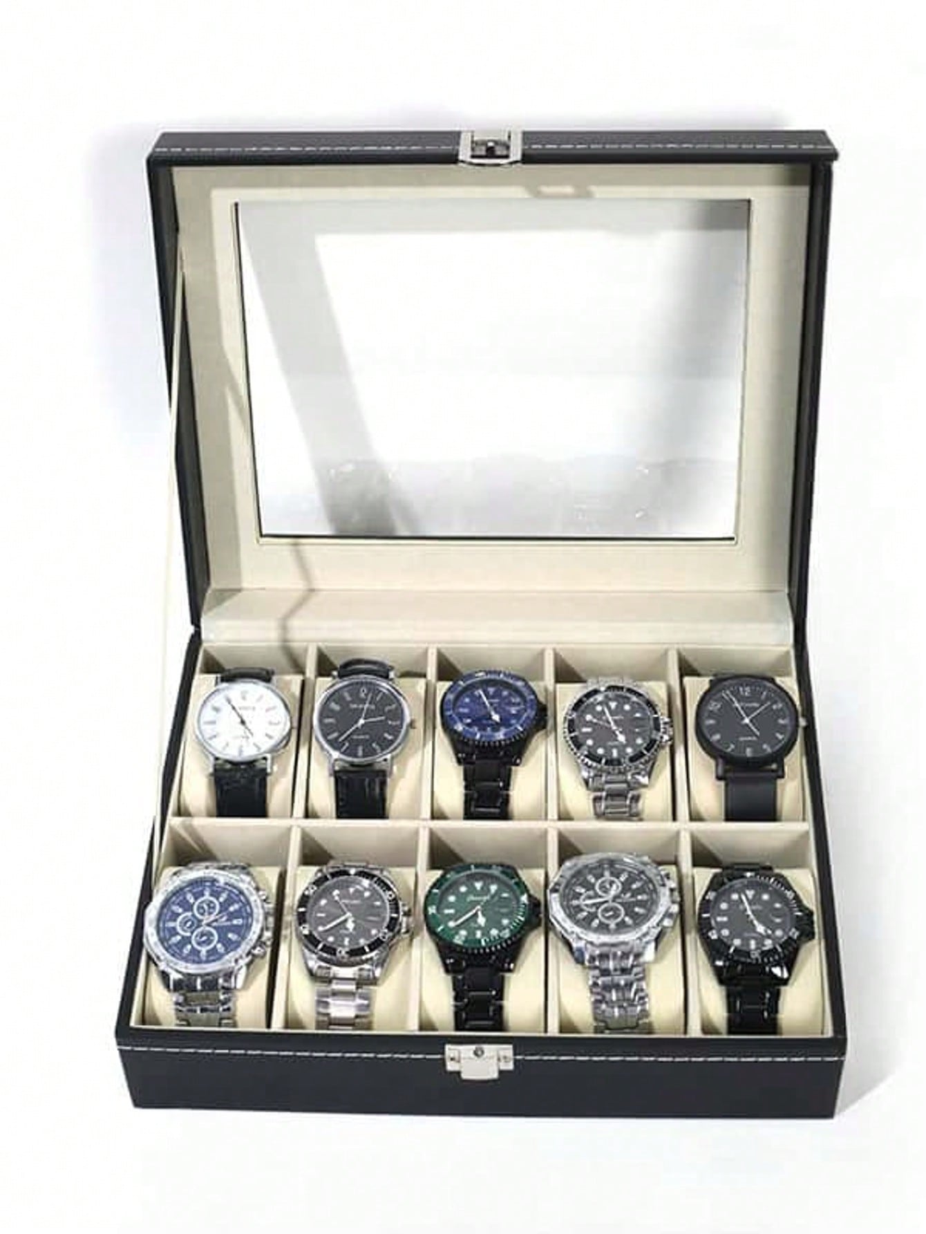 Jewelry Box With Watches - Skórzane pudełko na zegarki z zamkiem,