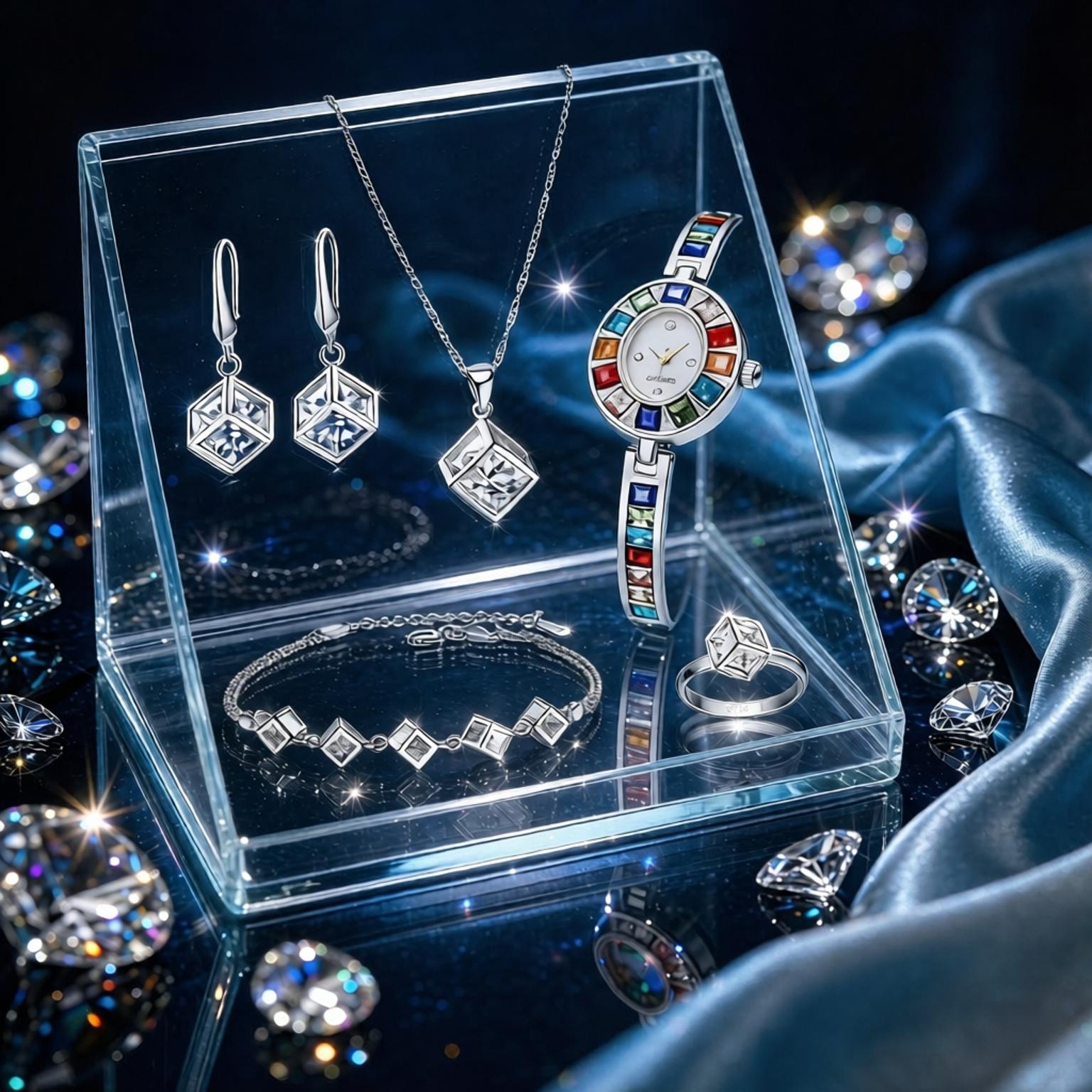 Best Jewelry Watches Women - Luksusowy zestaw biżuterii z geometrycznym wzorem
