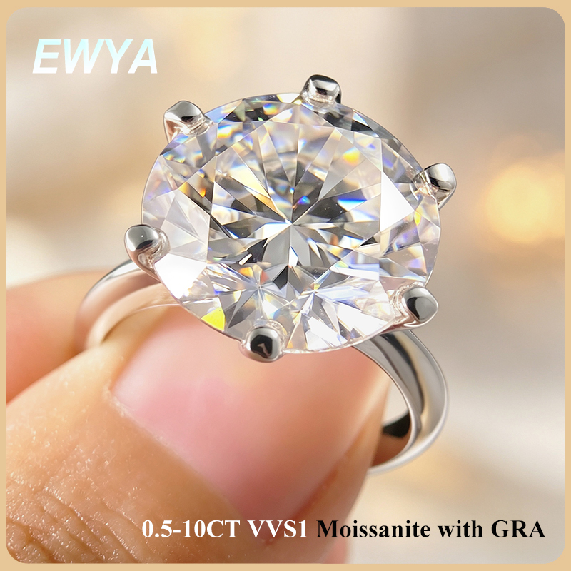 Sterling Silver Ring - EWYA GRA Certyfikowany 0.5-10CT D Kolor