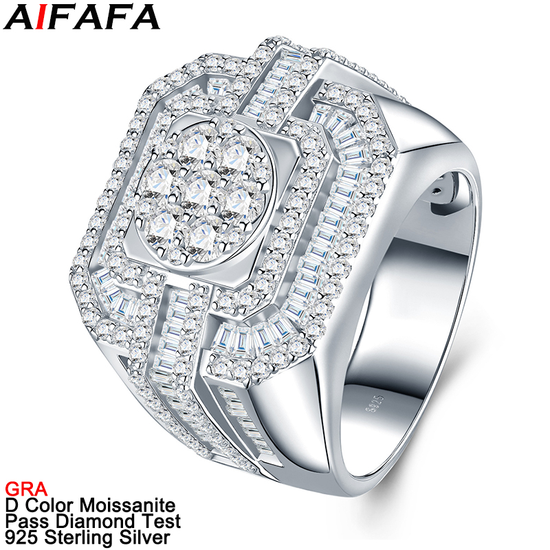 Sterling Silver Ring - Pierścienie męskie z pełnym diamentem moissanitowym